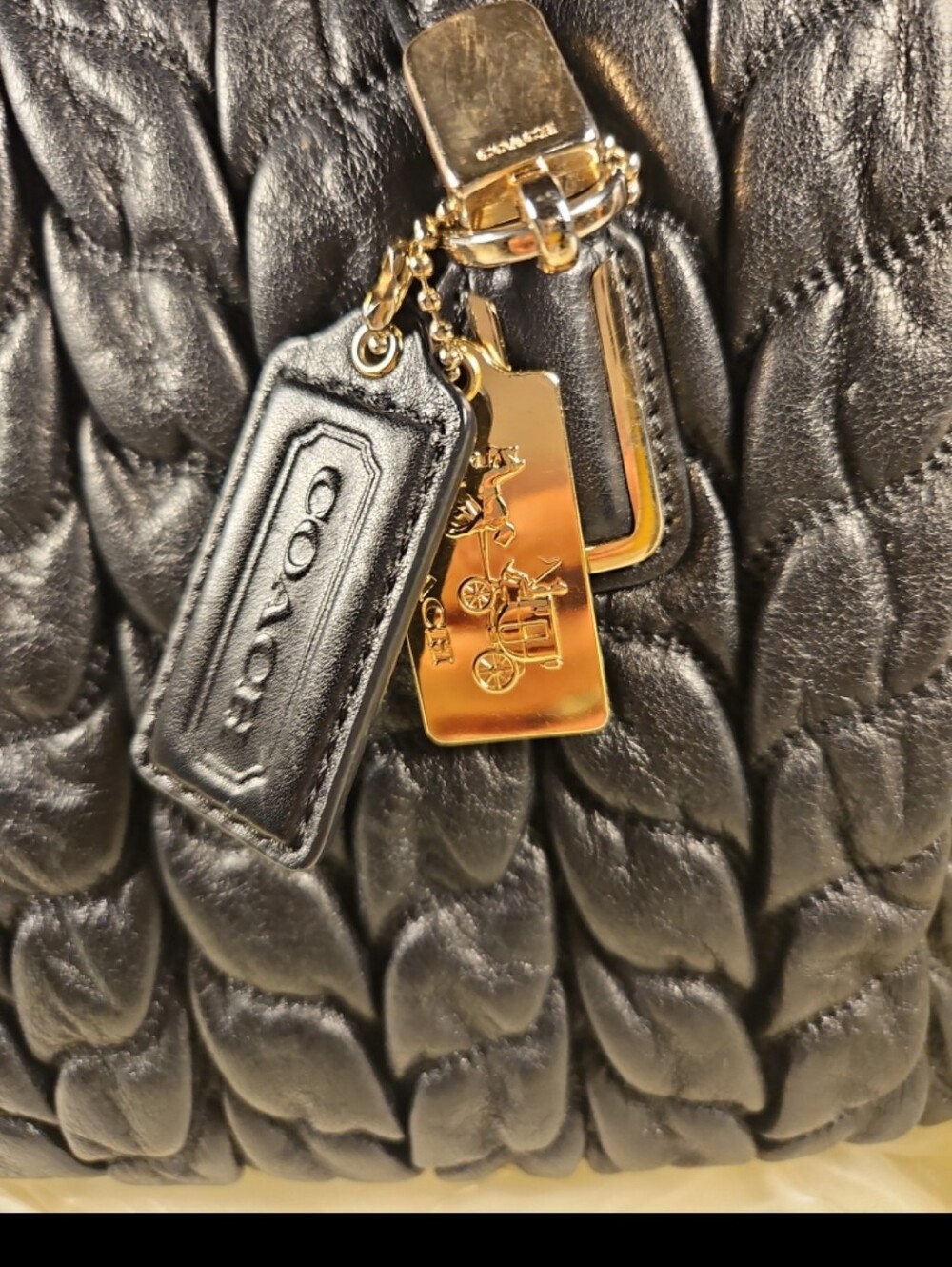 Coach Quilted Black Leather Madeline Satchel with Gold Hardware - Picture 2 of 7